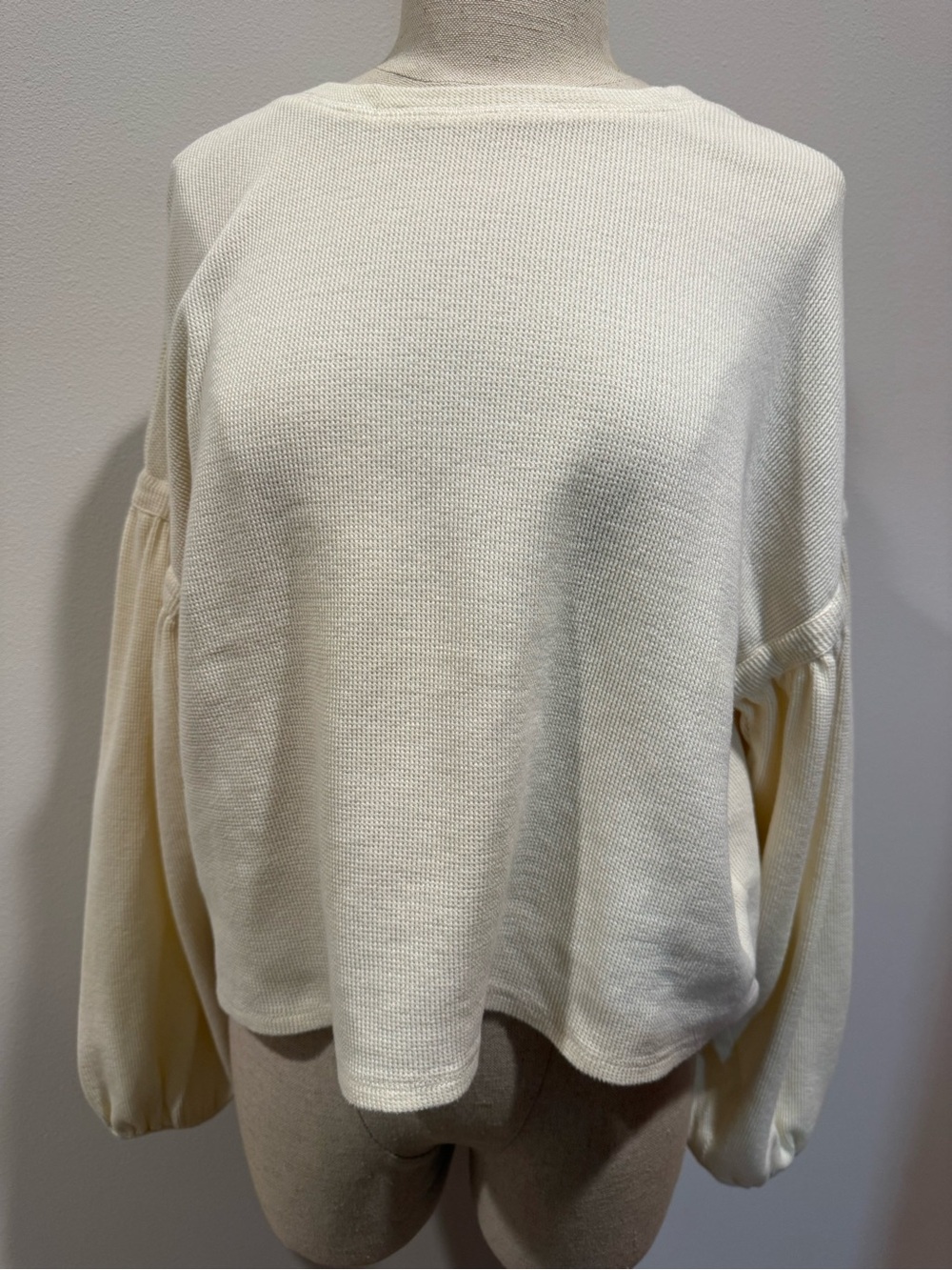 Z Supply Ivory Waffle Knit Top with Balloon Sleeves